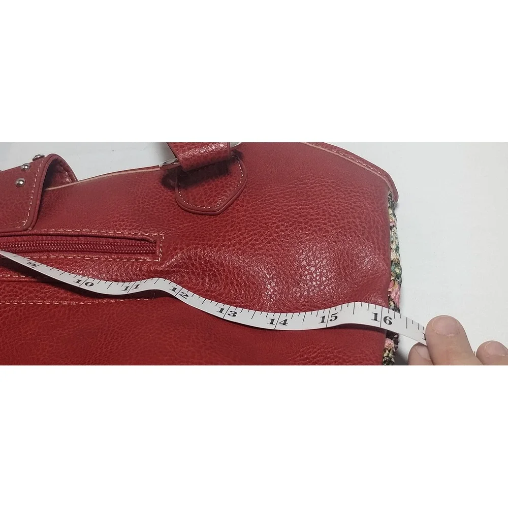 Heritage West Red Southwestern Studded Rhinestone Concho Shoulder Bag Tote
